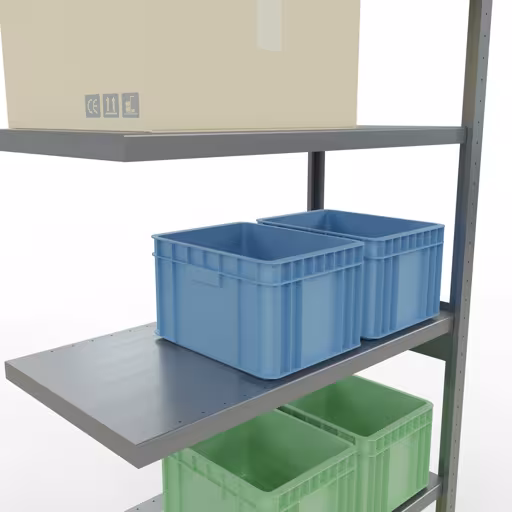 Scaffali aggiuntivi, scaffali, sistema a innesto MULTIplus330, 2500 x 1000 x 500 mm (AxLxP), 6 ripiani, barre longitudinali, zincato di Schulte Lagertechnik della categoria Sistemi a innesto