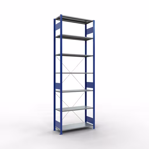 Étagère de base, étagère, système enfichable MULTIplus150, 3000 x 1000 x 400 mm, 7 étagères, RAL 5010/galvanisé de Schulte Lagertechnik avec le numéro d'article. 12742-B