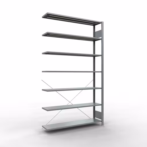 Scaffale aggiuntivo, scaffale per ufficio, sistema a innesto MULTIplus85, 2300 x 1300 x 300 mm (AxLxP), 7 ripiani, traversa, zincato, senza barra di arresto di Schulte Lagertechnik Scaffale aggiuntivo, scaffale per ufficio, sistema a innesto MULTIplus85, 2300 x 1300 x 300 mm (AxLxP), 7 ripiani, traversa, zincato, senza barra di arresto, sistema a innesto, articolo n. 17735