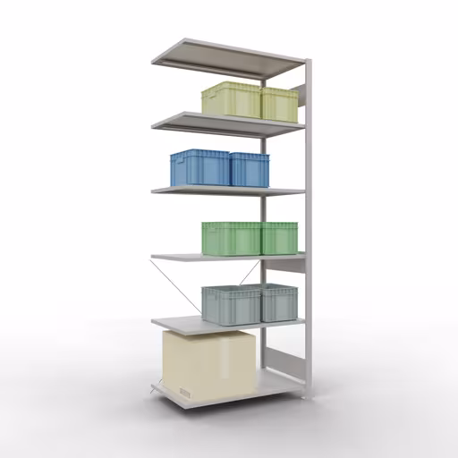 Figura n. 14 dell'articolo scaffale aggiuntivo, scaffale, sistema a innesto MULTIplus85, 2500 x 1000 x 600 mm (AxLxP), 6 ripiani, traversa, RAL 7035 grigio chiaro del gruppo di prodotti sistema a innesto della marca Schulte Lagertechnik