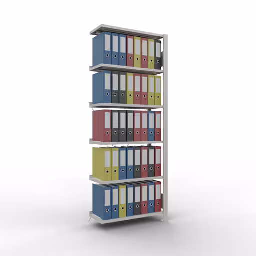 Scaffale sopraelevato, scaffale per ufficio, sistema a innesto MULTIplus85, 2000 x 750 x 300 mm (AxLxP), 6 ripiani, traversa, con listello di arresto, grigio chiaro della marca Schulte Lagertechnik dal programma scaffali per ufficio