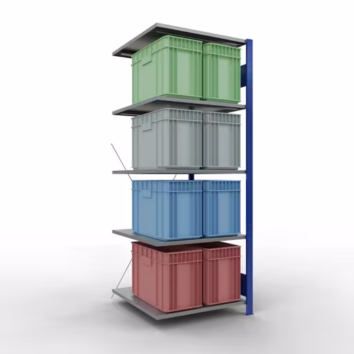 Scaffali aggiuntivi, scaffali, sistema a innesto MULTIplus150, 2000 x 750 x 800 mm (AxLxP), 5 ripiani, traversa, RAL 5010 blu genziana/zincato/zincato di Schulte Lagertechnik con l'articolo n. 12785-75-B