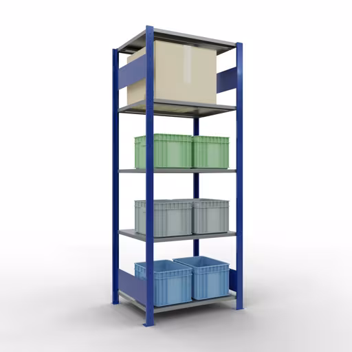 Étagère de base, étagère, système enfichable MULTIplus150, 2000 x 750 x 600 mm, 5 étagères, RAL 5010 bleu gentiane/galvanisé/galvanisé de Schulte Lagertechnik de la catégorie système enfichable