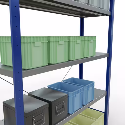 Figure n° 12 de l'article étagère de base, étagère, système enfichable MULTIplus250, 2000 x 1300 x 400 mm, 5 étagères, RAL 5010 bleu gentiane/galvanisé du groupe de produits système enfichable de Schulte Lagertechnik