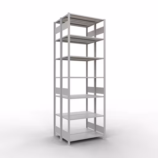 Scaffale base, scaffale doppio, sistema a innesto per scaffale MULTIplus150, 3000 x 1000 x (2x400) mm (AxLxP), 2x7 ripiani, barre longitudinali, RAL 7035 grigio chiaro di Schulte Lagertechnik con l'articolo n. 33142