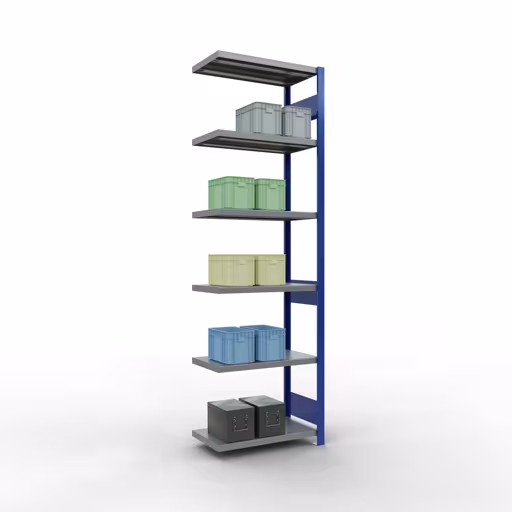 Produktbild Nr 13 des Artikels Anbauregal, Fachbodenregal Stecksystem MULTIplus250, 2500 x 750 x 400 mm (HxBxT), 6 Fachböden, Längenriegel, RAL 5010 enzianblau/verzinkt/verzinkt Abbildung Nr 13 des Artikels Anbauregal, Fachbodenregal Stecksystem MULTIplus250, 2500 x 750 x 400 mm (HxBxT), 6 Fachböden, Längenriegel, RAL 5010 enzianblau/verzinkt/verzinkt aus der Produktgruppe Stecksystem von der Marke Schulte Lagertechnik