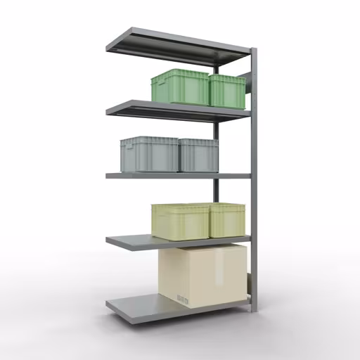 Scaffali aggiuntivi, scaffali, sistema a innesto MULTIplus250, 2000 x 1000 x 500 mm (AxLxP), 5 ripiani, barre longitudinali, zincato della marca Schulte Lagertechnik dalla gamma di prodotti dei sistemi a innesto