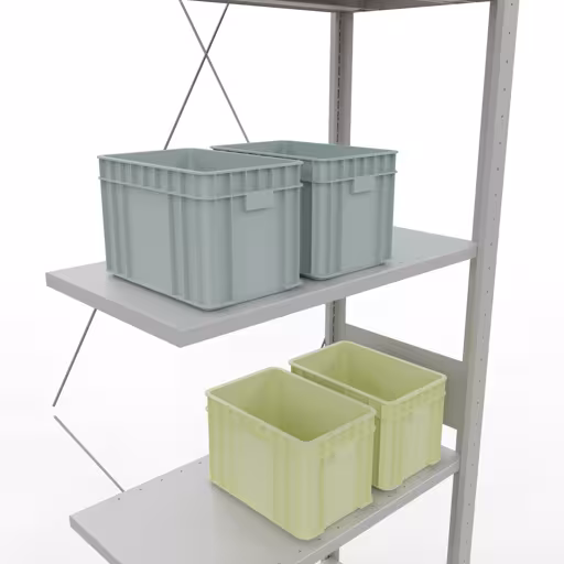 Image du produit n° 8 de l'article étagère complémentaire, étagère à étagères, système enfichable MULTIplus150, 3000 x 750 x 400 mm, 7 étagères, traverse, RAL 7035 gris clair de la gamme de produits du système enfichable de Schulte Lagertechnik