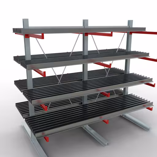 Produktbild Nr 10 des Artikels K 6000 Komplettregal, doppelseitig, 3000 x 3000 x 2x 1000 mm, RAL 7001 / RAL 3000, 5 Lagerebenen Abbildung Nr 10 des Artikels K 6000 Komplettregal, doppelseitig, 3000 x 3000 x 2x 1000 mm, RAL 7001 / RAL 3000, 5 Lagerebenen aus der Produktgruppe Kragarmregale von der Marke Schulte Lagertechnik