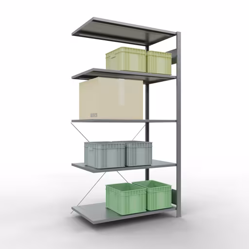 Scaffali aggiuntivi, scaffali, sistema a innesto MULTIplus85, 2000 x 1000 x 600 mm (AxLxP), 5 ripiani, traversa, zincato di Schulte Lagertechnik con l'articolo n. 13165