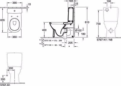 VILLEROY &amp; BOCH WC à cuvette profonde pour combinaison O.novo 360x640mm Ovale Blanc Alpin