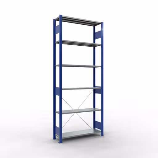 Immagine aggiuntiva dell'articolo Scaffale base, scaffale MULTIplus150 sistema a innesto, 2500 x 1000 x 300 mm (AxLxP), 6 ripiani, traversa, RAL 5010/zincato da scaffale base
