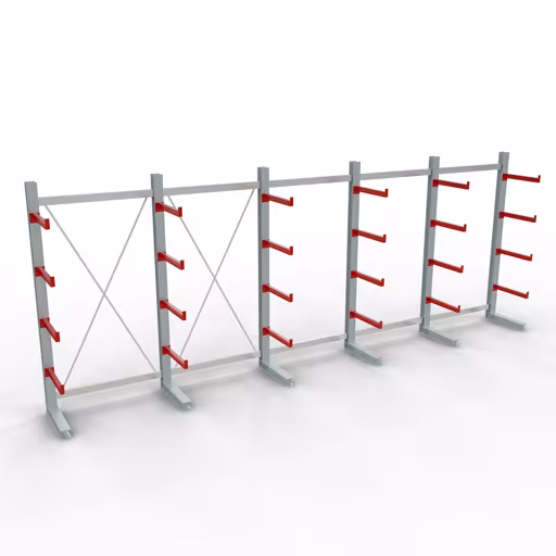K 3000 Komplettregal, einseitig, 2500 x 6500 x 600 mm, RAL 7001 / RAL 3000, 5 Lagerebenen aus der Kategorie K3000 für mittelschwere Güter mit der Artikelnummer 27714