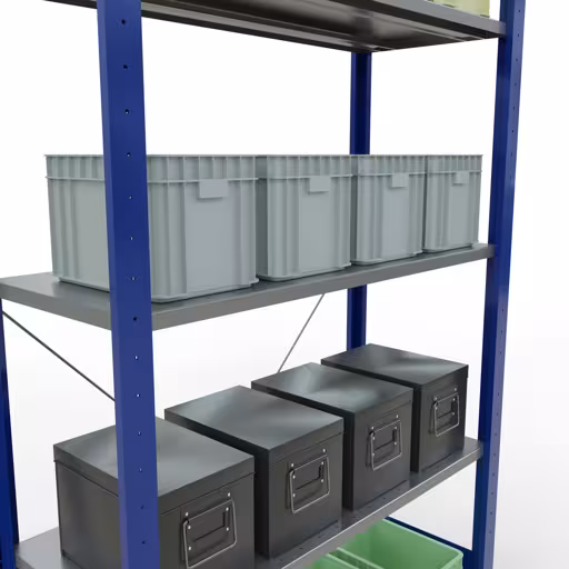 Étagère de base, étagère, système enfichable MULTIplus150, 2000 x 1000 x 400 mm (HxLxP), 5 étagères, traverse, RAL 5010/galvanisé de la catégorie d'étagères de base avec le GTIN 4004514208750 Étagère de base, étagère, système enfichable MULTIplus150, 2000 x 1000 x 400 mm, 5 étagères, RAL 5010/galvanisé de la marque Schulte Lagertechnik de la gamme de produits du système enfichable