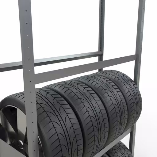 Immagine aggiuntiva dell'articolo Scaffale base, scaffale per ruote/pneumatici, 2750 x 1150 x 400 mm (AxLxP), zincato, 4 livelli di stoccaggio con carico dello scomparto di 150 kg per livello dal magazzino ricambi auto