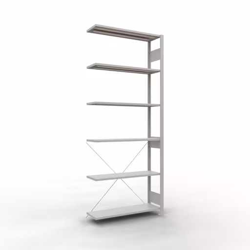 Étagère supplémentaire, étagère, système enfichable MULTIplus85, 2500 x 1000 x 300 mm (HxLxP), 6 étagères, traverse, RAL 7035 gris clair, étagère supplémentaire, réf. 33036