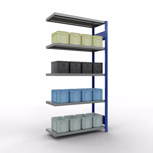 Image du produit n° 13 de l'article Rayonnage complémentaire, rayonnage à étagères, système enfichable MULTIplus330, 2000 x 1000 x 400 mm, 5 étagères, barres de longueur, RAL 5010 bleu gentiane/galvanisé Figure n° 13 de l'article, système d'étagères enfichables MULTIplus330, 2000 x 1000 x 400 mm, 5 étagères, RAL 5010 bleu gentiane/galvanisé du groupe de produits système enfichable de Schulte Lagertechnik