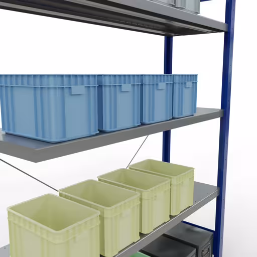 Figure n° 10 de l'article système d'étagères enfichables MULTIplus250, 2000 x 1300 x 400 mm, 5 étagères, traverse, RAL 5010 bleu gentiane/galvanisé du groupe de produits système enfichable de Schulte Lagertechnik