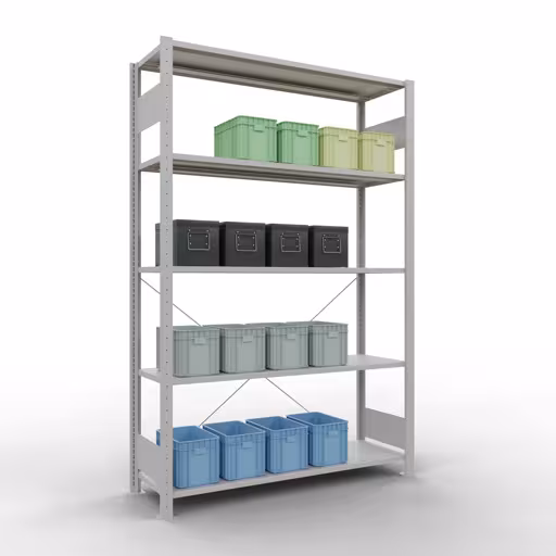 Étagère de base système enfichable 2000x1300x400 mm, type 150 kg, gris clair avec numéro d'article. 32640-130 Étagère de base du système enfichable 2000x1300x400 mm, type 150 kg, gris clair de Schulte Lagertechnik de la catégorie du système enfichable