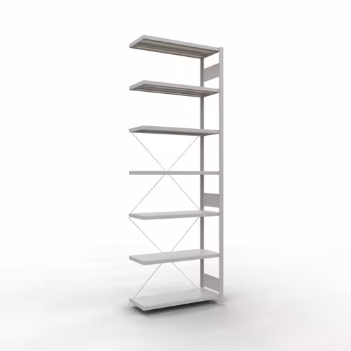 Scaffale aggiuntivo, scaffale, sistema a innesto MULTIplus330, 3000 x 1000 x 400 mm (AxLxP), 7 ripiani, traversa, RAL 7035 grigio chiaro, ripiano aggiuntivo, art. n. 33847