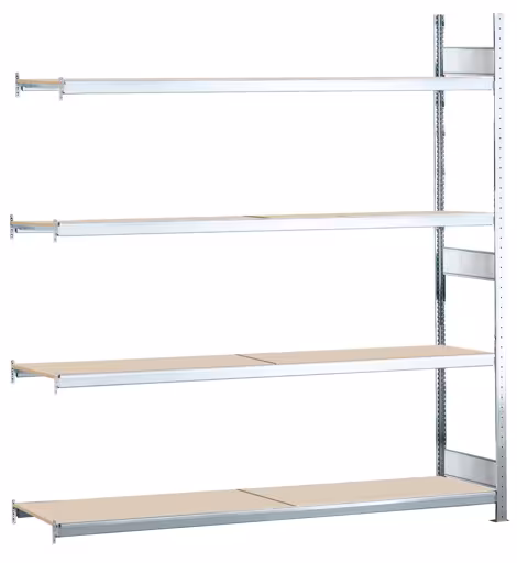 Scaffale aggiuntivo, scaffale a campata larga WS 2000 con truciolato, 2500 x 1500 x 400 mm (AxLxP), zincato, 4 livelli, portata scomparto 400 kg, portata campata 1.600 kg, WS2000, articolo n. 15621