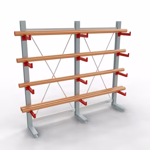 Abbildung Nr 11 des Artikels K 3000 Komplettregal, einseitig, 2500 x 2600 x 400 mm, RAL 7001 / RAL 3000, 5 Lagerebenen aus der Produktgruppe Kragarmregale von der Marke Schulte Lagertechnik
