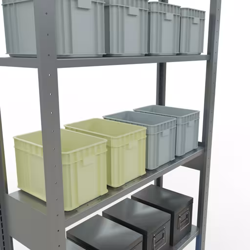 Image du produit n° 13 de l'article étagère de base, étagère, système enfichable MULTIplus85, 2500 x 1000 x 300 mm (HxLxP), 6 étagères, barres de longueur, galvanisé Figure n° 13 de l'article étagère de base, système d'étagères enfichables MULTIplus85, 2500 x 1000 x 300 mm, 6 étagères, galvanisées du groupe de produits système enfichable de la marque Schulte Lagertechnik