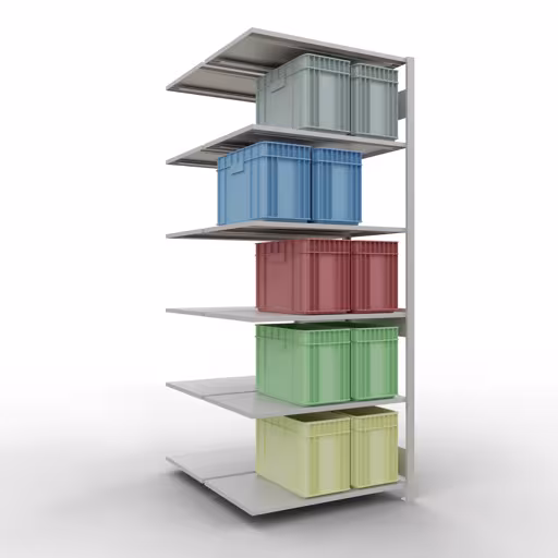 Produktbild Nr.6 des Artikels Anbauregal, Doppelregal, Fachbodenregal Stecksystem MULTIplus150, 2500 x 1000 x (2x600) mm (HxBxT), 2x6 Fachböden, Längenriegel, RAL 7035 lichtgrau aus der Produktreihe Fachbodenregale von der Marke Schulte Lagertechnik