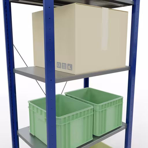 Scaffale base, scaffale, sistema a innesto MULTIplus150, 2000 x 750 x 500 mm (AxLxP), 5 ripiani, traversa, RAL 5010 blu genziana/zincato/zincato di Schulte Lagertechnik della categoria Sistema a innesto