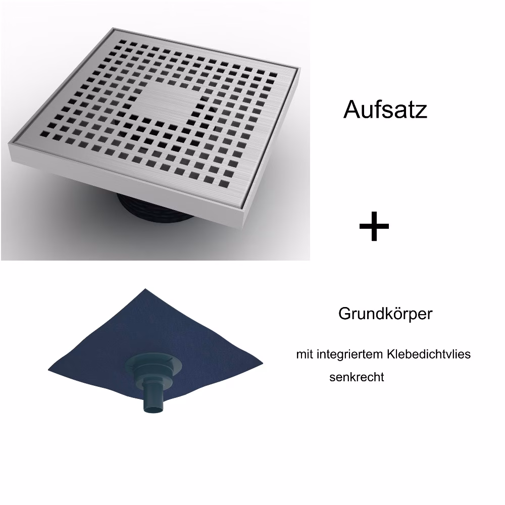 Ohne Text 3963837 MERT Ablaufaufsatz 20x20cm Bodenablauf Design "KARE" komplett aus Edelstahl + PP