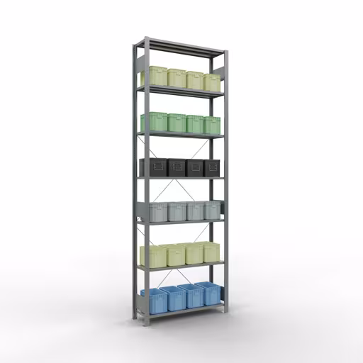 Figura n. 13 dell'articolo scaffale base, scaffale, sistema a innesto MULTIplus150, 3000 x 1000 x 300 mm (AxLxP), 7 ripiani, traversa, zincato del gruppo di prodotti sistema a innesto della marca Schulte Lagertechnik