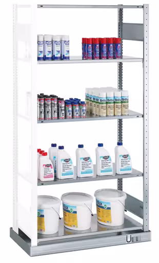 Ripiano aggiuntivo, ripiano per contenitori piccoli MULTIplus150, 2000 x 1000 x 500 mm (AxLxP), zincato, con vassoio di raccolta (volume: 33 litri) e 5 ripiani, ripiani ambientali, articolo n. 14945