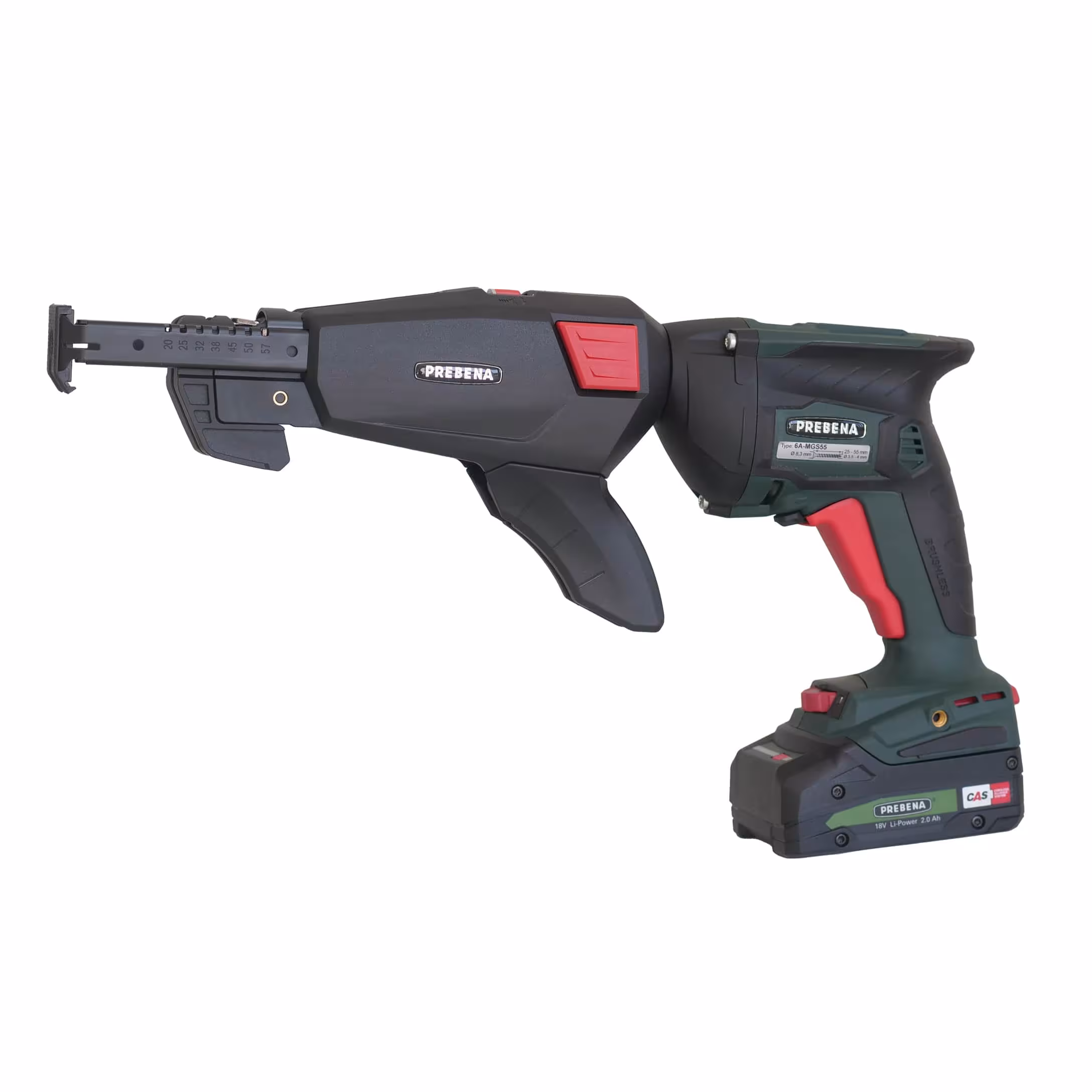 Magazingurtschrauber für Schrauben von 25-55 mm inklusive Akku + Ladestation 6A-MGS55-SET2 aus der Kategorie Schrauben, Tackern, Heften mit der GTIN 4016429073484 Magazingurtschrauber für Schrauben von 25-55 mm inklusive Akku + Ladestation 6A-MGS55-SET2 von der Marke Prebena aus der Produktreihe Akku & Elektromaschinen