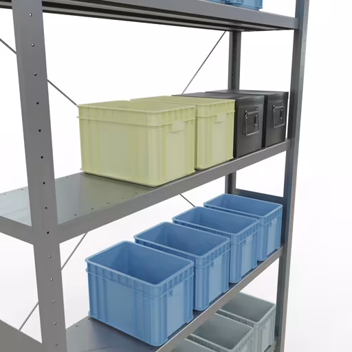 Image du produit n° 13 de l'article étagère de base système enfichable 3000x1300x300 mm, type 250 kg, galvanisée Figure n° 13 de l'article étagère de base du système enfichable 3000x1300x300 mm, type 250 kg, galvanisée du groupe de produits du système enfichable de la marque Schulte Lagertechnik