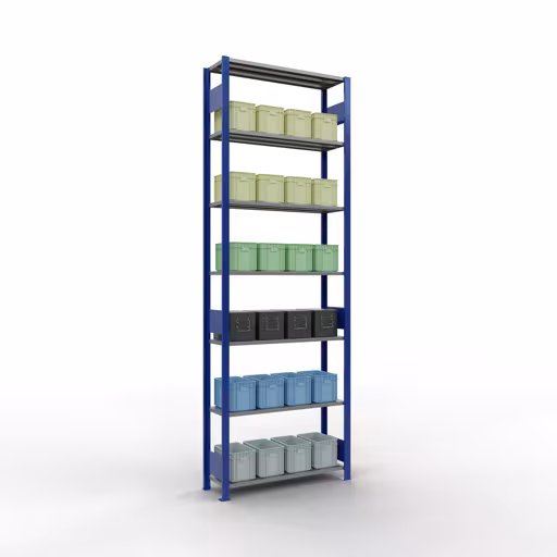 Immagine del prodotto n. 12 dell'articolo scaffale base, scaffale, sistema a innesto MULTIplus85, 3000 x 1000 x 300 mm (AxLxP), 7 ripiani, barre longitudinali, RAL 5010 blu genziana Figura n. 12 dell'articolo scaffale base, scaffale, sistema a innesto MULTIplus85, 3000 x 1000 x 300 mm (AxLxP), 7 ripiani, barre longitudinali, RAL 5010 blu genziana del gruppo di prodotti sistema a innesto della marca Schulte Lagertechnik