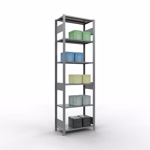 Scaffale base, scaffale, sistema a innesto MULTIplus150, 2500 x 750 x 400 mm (AxLxP), 6 ripiani, barre longitudinali, zincato della categoria scaffale base con GTIN 4004514254634 Scaffale base, scaffale, sistema a innesto MULTIplus150, 2500 x 750 x 400 mm (AxLxP), 6 ripiani, barre longitudinali, zincato della marca Schulte Lagertechnik della gamma dei sistemi a innesto