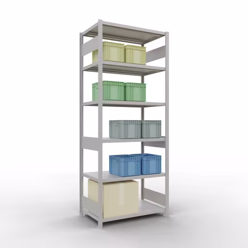 Figura n. 12 dell'articolo scaffale base, scaffale, sistema a innesto MULTIplus330, 2500 x 1000 x 600 mm (AxLxP), 6 ripiani, barre longitudinali, RAL 7035 grigio chiaro del gruppo di prodotti sistema a innesto della marca Schulte Lagertechnik