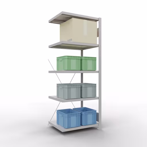 Image du produit n° 15 de l'article Rayonnage complémentaire, rayonnage à étagères, système enfichable MULTIplus250, 2000 x 750 x 600 mm, 5 tablettes, traverse, RAL 7035 gris clair Figure n° 15 de l'article étagères complémentaires, étagères, système enfichable MULTIplus250, 2000 x 750 x 600 mm, 5 étagères, gris clair RAL 7035 du groupe de produits système enfichable de Schulte Lagertechnik