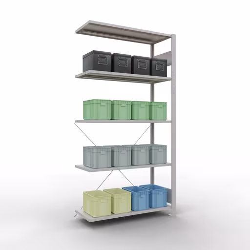 Image du produit n° 14 de l'article Rayonnage complémentaire, rayonnage à étagères, système enfichable MULTIplus150, 2000 x 1000 x 400 mm, 5 étagères, traverse, RAL 7035 gris clair Figure n° 14 de l'article, Système d'étagères enfichables MULTIplus150, 2000 x 1000 x 400 mm, 5 étagères, RAL 7035 gris clair du groupe de produits Systèmes enfichables de Schulte Lagertechnik