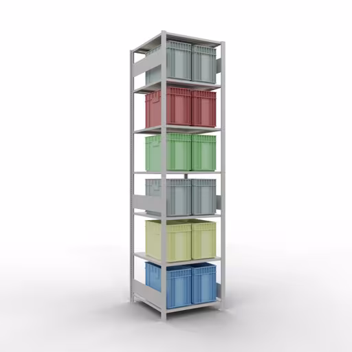 Représentation supplémentaire de l'article étagère de base, étagère à étagères, système enfichable MULTIplus150, 3000 x 750 x 800 mm, 7 étagères, gris clair RAL 7035 à partir de l'étagère de base