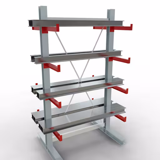 Produktbild Nr 11 des Artikels K 3000 Komplettregal, doppelseitig, 2500 x 1300 x 500 mm, RAL 7001 / RAL 3000, 5 Lagerebenen Abbildung Nr 11 des Artikels K 3000 Komplettregal, doppelseitig, 2500 x 1300 x 500 mm, RAL 7001 / RAL 3000, 5 Lagerebenen aus der Produktgruppe Kragarmregale von der Marke Schulte Lagertechnik