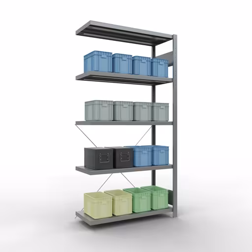 Scaffali aggiuntivi, scaffali, sistema a innesto MULTIplus330, 2000 x 1000 x 400 mm (AxLxP), 5 ripiani, traversa, zincato di Schulte Lagertechnik con l'articolo n. 13945