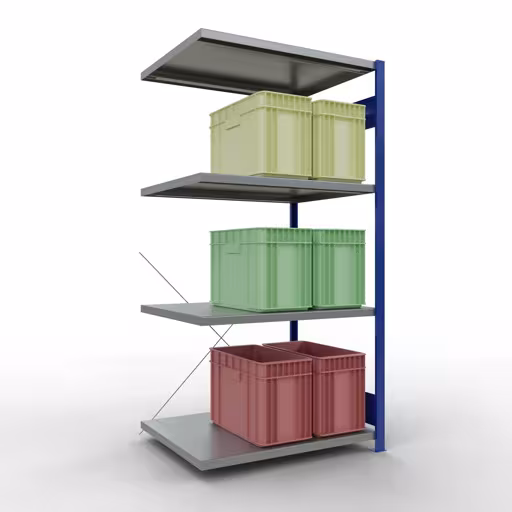 Rayonnage supplémentaire, étagère, système enfichable MULTIplus330, 2000 x 1000 x 800 mm, 5 étagères, traverse, RAL 5010 bleu gentiane/galvanisé de Schulte Lagertechnik avec le numéro d'article. 13985-B