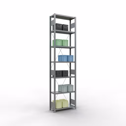 Une autre vue de l'article Etagère Basic, étagère système enfichable MULTIplus250, 3000 x 750 x 300 mm, 7 étagères, galvanisée de la catégorie système enfichable