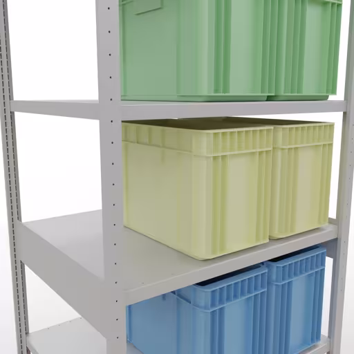 Image du produit n° 12 de l'article étagère de base, étagère, système enfichable MULTIplus330, 2500 x 1000 x 800 mm (HxLxP), 6 étagères, traverse, RAL 7035 gris clair Figure n° 12 de l'article étagère de base, système d'étagères enfichables MULTIplus330, 2500 x 1000 x 800 mm, 6 étagères, RAL 7035 gris clair du groupe de produits système enfichable de la marque Schulte Lagertechnik