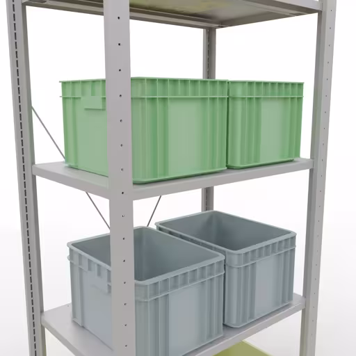 Grundregal, Fachbodenregal Stecksystem MULTIplus150, 2000 x 750 x 500 mm (HxBxT), 5 Fachböden, Kreuzstrebe, RAL 7035 lichtgrau mit der Artikelnr. 32650-75 Grundregal, Fachbodenregal Stecksystem MULTIplus150, 2000 x 750 x 500 mm (HxBxT), 5 Fachböden, Kreuzstrebe, RAL 7035 lichtgrau von Schulte Lagertechnik aus der Kategorie Stecksystem