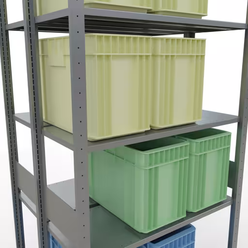 Image du produit n° 15 de l'article Étagère de base, étagère double, système d'étagères MULTIplus150, 3000 x 1000 x (2x400) mm (HxLxP), 2x7 étagères, barres de longueur, galvanisé Figure n° 15 de l'article étagère de base, étagère double, système d'étagères enfichables MULTIplus150, 3000 x 1000 x (2x400) mm, 2x7 étagères, galvanisées du groupe de produits étagères de la marque Schulte Lagertechnik.