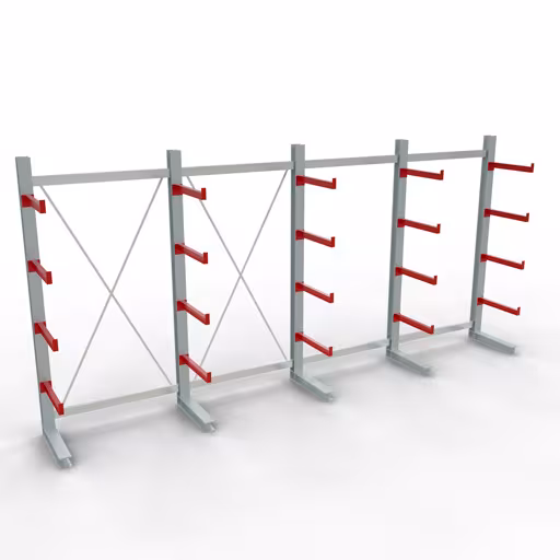 K 3000 Komplettregal, einseitig, 2500 x 5200 x 600 mm, RAL 7001 / RAL 3000, 5 Lagerebenen aus der Kategorie K3000 für mittelschwere Güter mit der Artikelnummer 27711