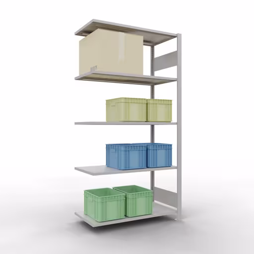 Rayonnage supplémentaire, étagère, système enfichable MULTIplus150, 2000 x 1000 x 500 mm (HxLxP), 5 étagères, barres de longueur, RAL 7035 gris clair de la catégorie des étagères supplémentaires avec le GTIN 4004514293107 Étagère supplémentaire, étagère, système enfichable MULTIplus150, 2000 x 1000 x 500 mm, 5 étagères, gris clair RAL 7035 de la marque Schulte Lagertechnik de la gamme de produits du système enfichable