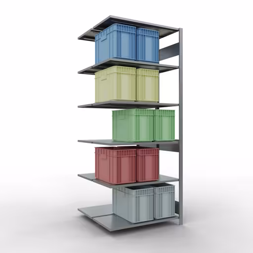 Figura n. 15 dell'articolo scaffale aggiuntivo, scaffale doppio, sistema a innesto per scaffali MULTIplus150, 2500 x 1000 x (2x500) mm (AxLxP), 2x6 ripiani, barre longitudinali, zincato dal gruppo di prodotti scaffali della marca Schulte Lagertechnik